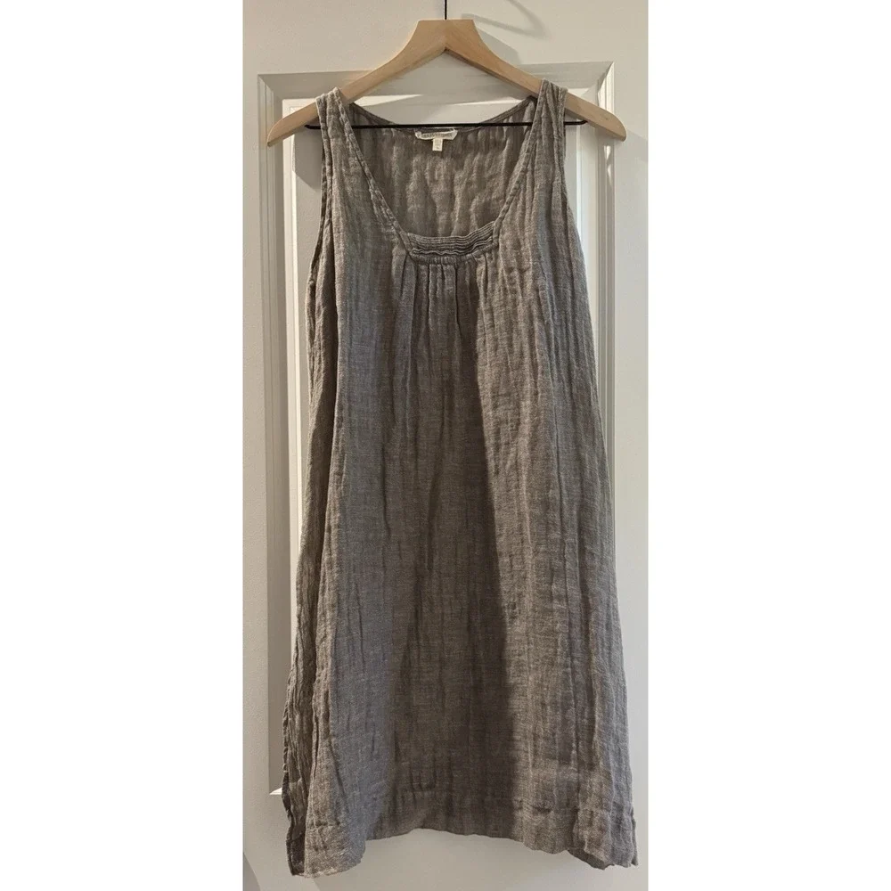 Eileen Fisher Organic Linen Gauze Tunic Tank Top Brown Gray Sleeveless Medium - Picture 1 of 8